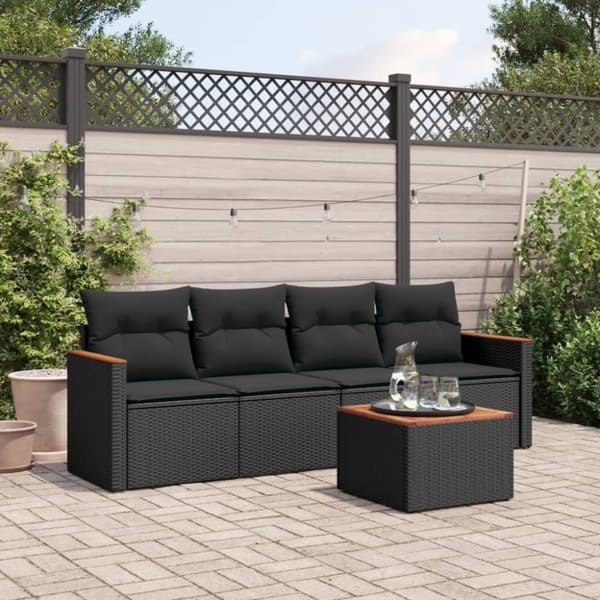 vidaXL sofasæt til haven 5 dele med hynder polyrattan sort