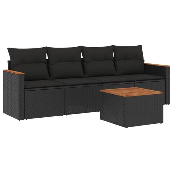 vidaXL sofasæt til haven 5 dele med hynder polyrattan sort