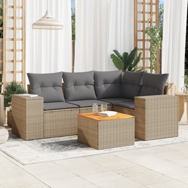 vidaXL sofasæt til haven 5 dele med hynder polyrattan beige
