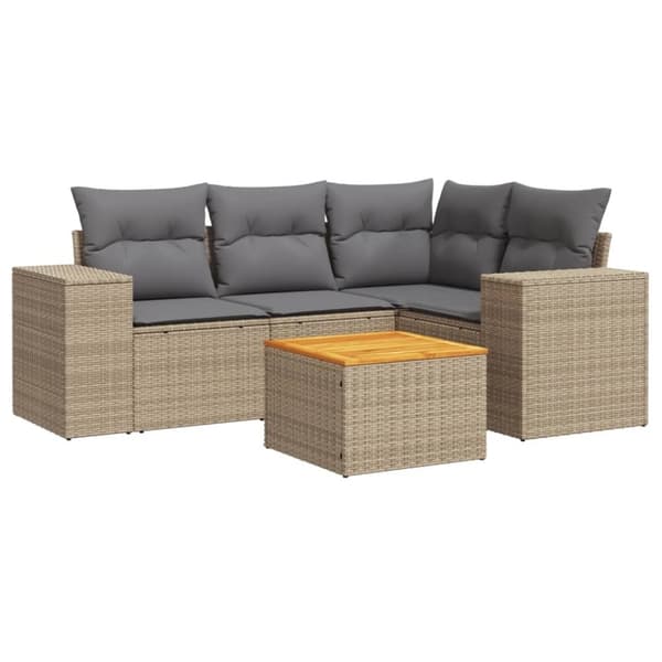 vidaXL sofasæt til haven 5 dele med hynder polyrattan beige