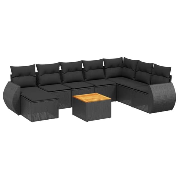 vidaXL sofasæt til haven 9 dele med hynder polyrattan sort