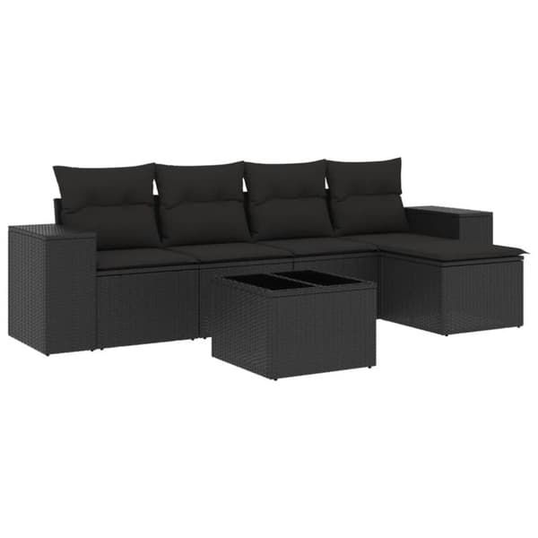 vidaXL sofasæt til haven 6 dele med hynder polyrattan sort