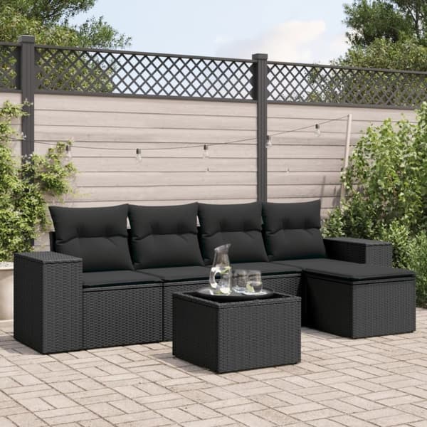 vidaXL sofasæt til haven 6 dele med hynder polyrattan sort