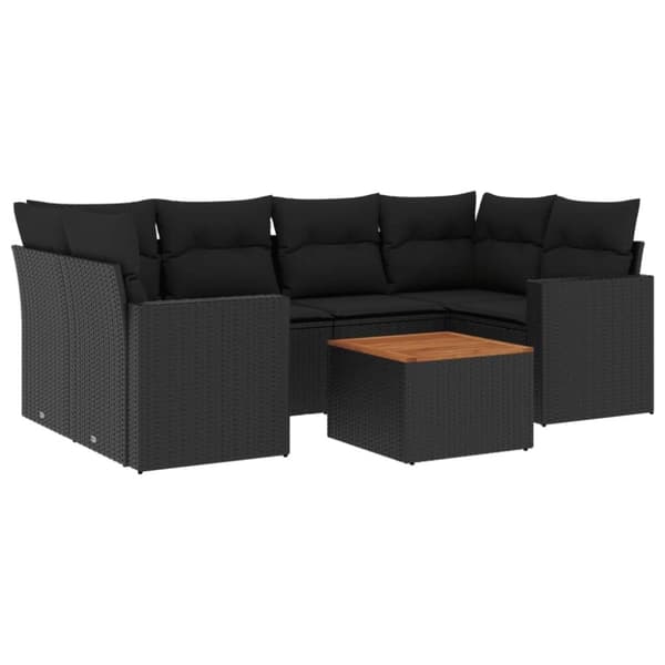 vidaXL sofasæt til haven 7 dele med hynder polyrattan sort