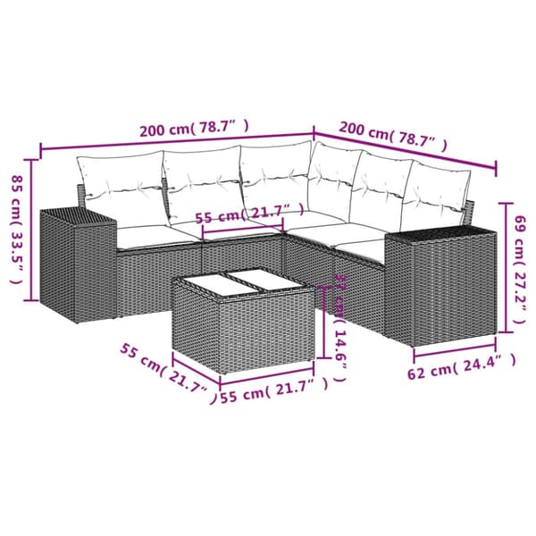 vidaXL sofasæt til haven 6 dele med hynder polyrattan sort