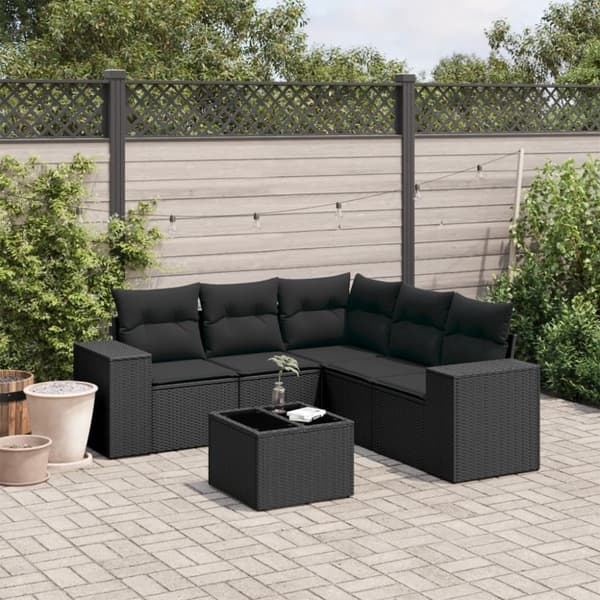 vidaXL sofasæt til haven 6 dele med hynder polyrattan sort