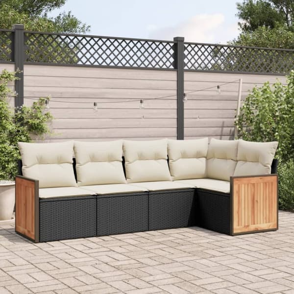vidaXL sofasæt til haven 5 dele med hynder polyrattan sort