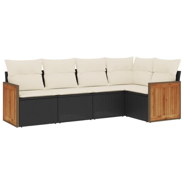 vidaXL sofasæt til haven 5 dele med hynder polyrattan sort