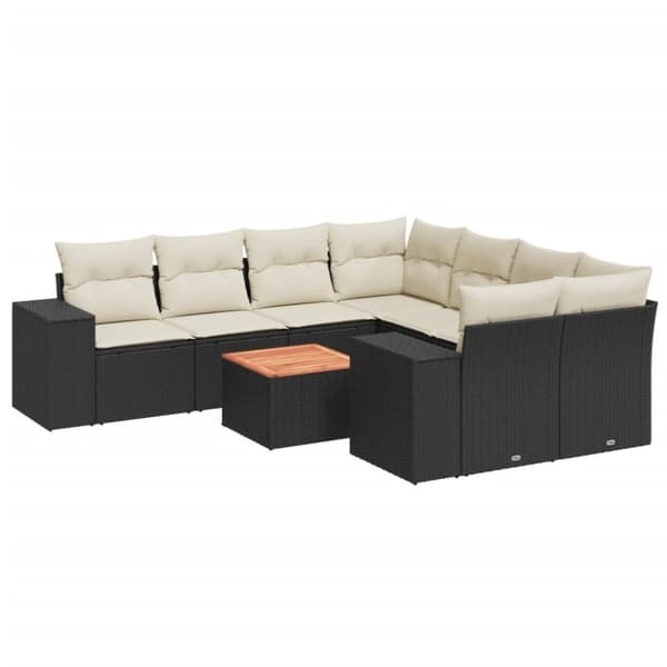 vidaXL sofasæt til haven 9 dele med hynder polyrattan sort