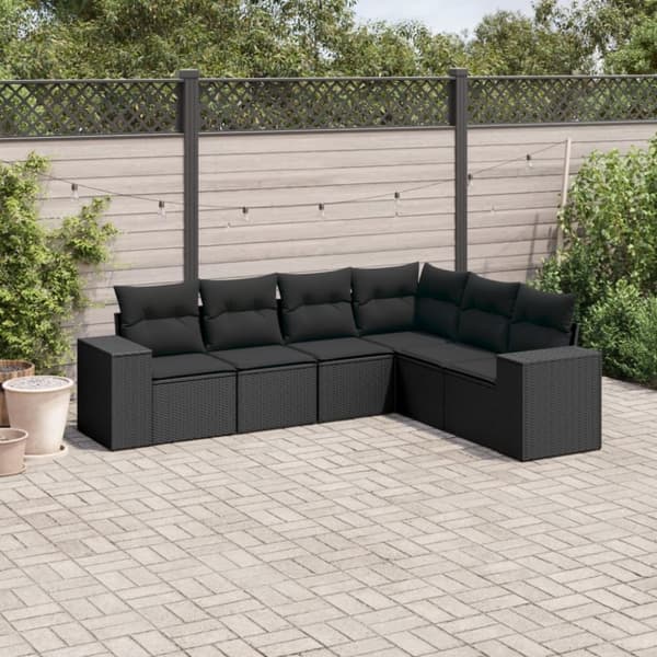vidaXL sofasæt til haven 6 dele med hynder polyrattan sort