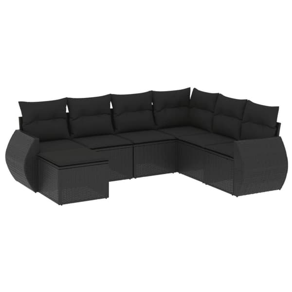 vidaXL sofasæt til haven 7 dele med hynder polyrattan sort