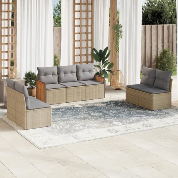 vidaXL sofasæt til haven 7 dele med hynder polyrattan beige