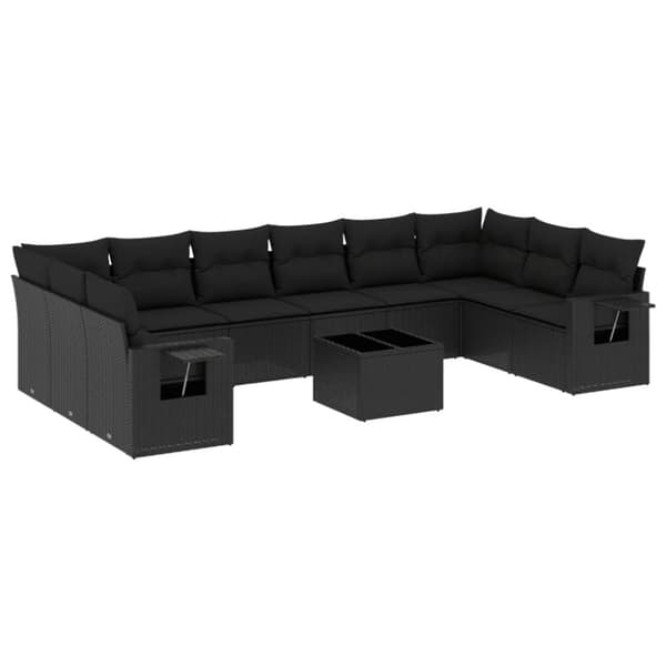 vidaXL sofasæt til haven 11 dele med hynder polyrattan sort
