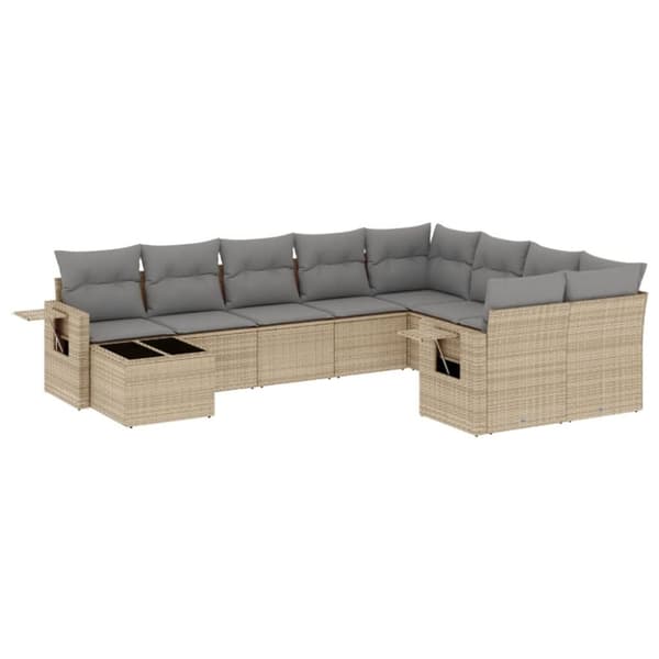 vidaXL Soffgrupp för trädgård med dynor 10 delar beige konstrotting