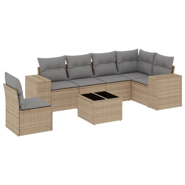 vidaXL sofasæt til haven 7 dele med hynder polyrattan beige