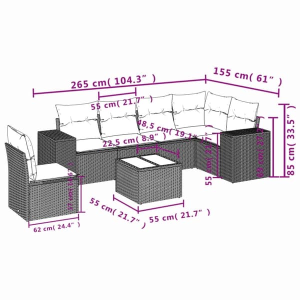 vidaXL sofasæt til haven 7 dele med hynder polyrattan beige