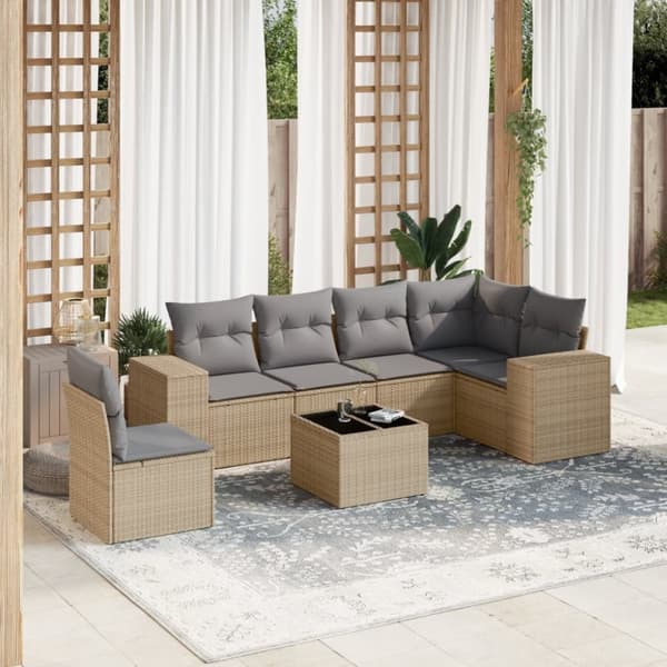 vidaXL sofasæt til haven 7 dele med hynder polyrattan beige