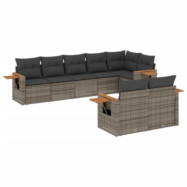 vidaXL sofasæt til haven 8 dele med hynder polyrattan grå
