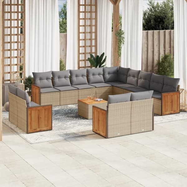 vidaXL sofasæt til haven 14 dele med hynder polyrattan beige