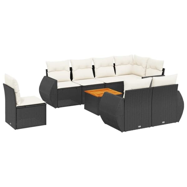 vidaXL sofasæt til haven 9 dele med hynder polyrattan sort
