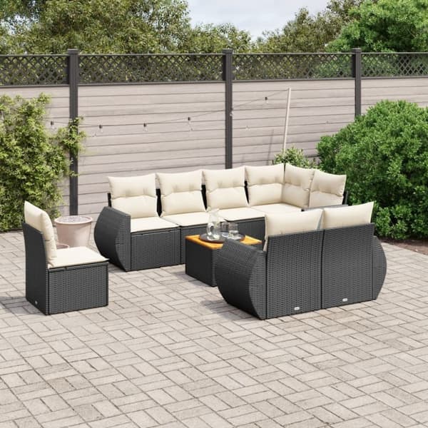 vidaXL sofasæt til haven 9 dele med hynder polyrattan sort