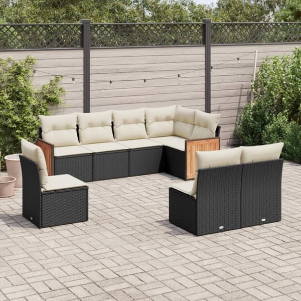 vidaXL sofasæt til haven 8 dele med hynder polyrattan sort