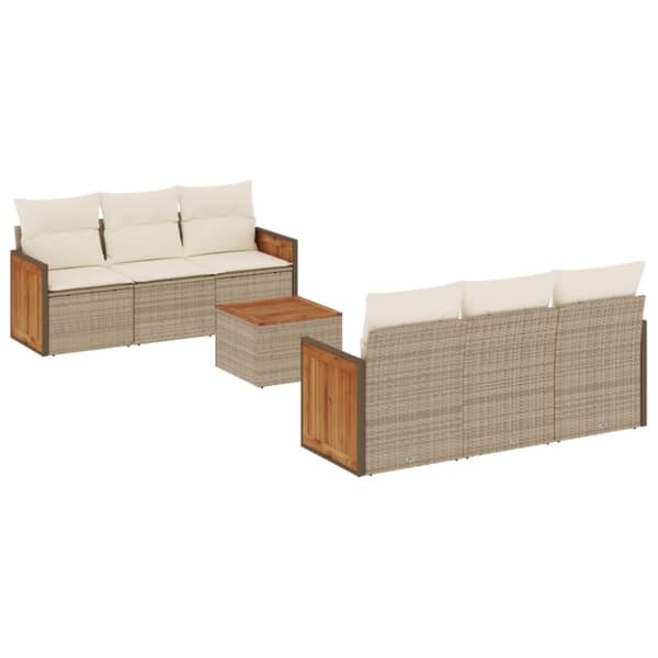 vidaXL sofasæt til haven 7 dele med hynder polyrattan beige