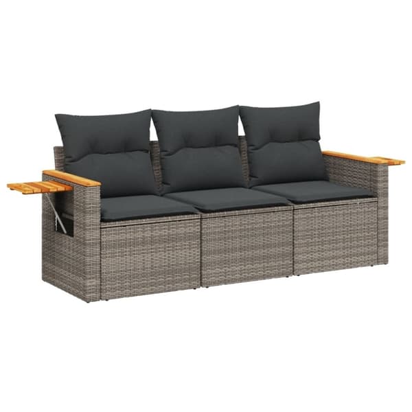 vidaXL havesofasæt 3 dele med hynder polyrattan grå