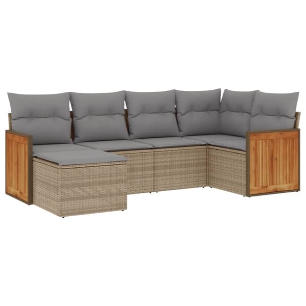 vidaXL Soffgrupp för trädgården med dynor 6 delar beige konstrotting