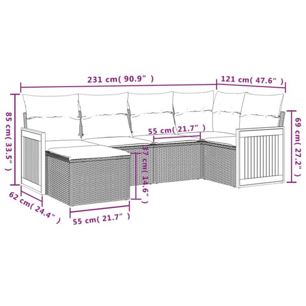 vidaXL sofasæt til haven 6 dele med hynder polyrattan beige