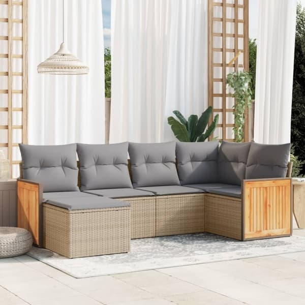 vidaXL sofasæt til haven 6 dele med hynder polyrattan beige