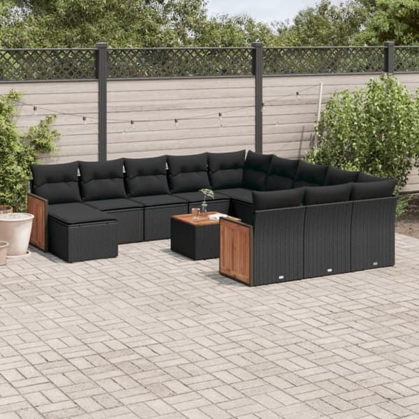 vidaXL sofasæt til haven 13 dele med hynder polyrattan sort