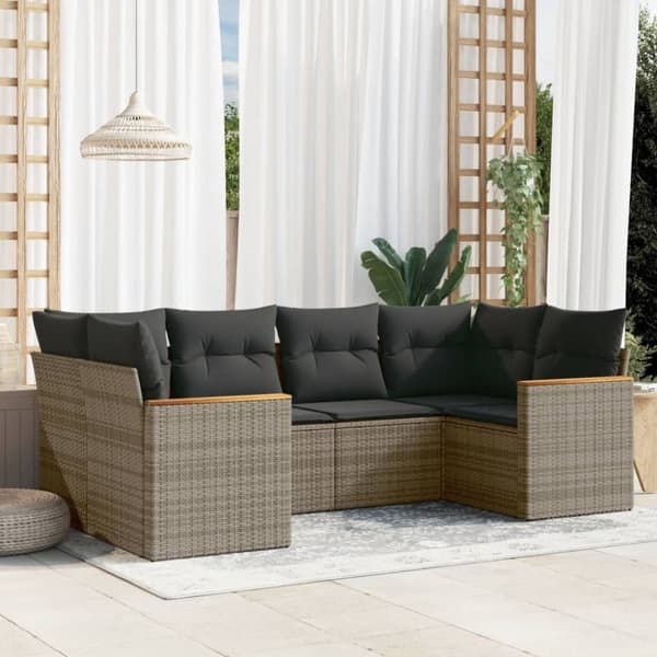 vidaXL sofasæt til haven 6 dele med hynder polyrattan grå