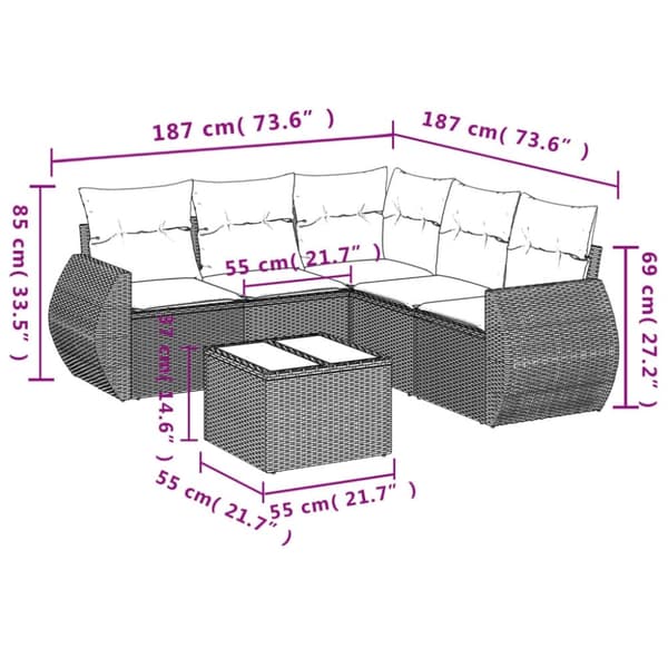 vidaXL sofasæt til haven 6 dele med hynder polyrattan beige