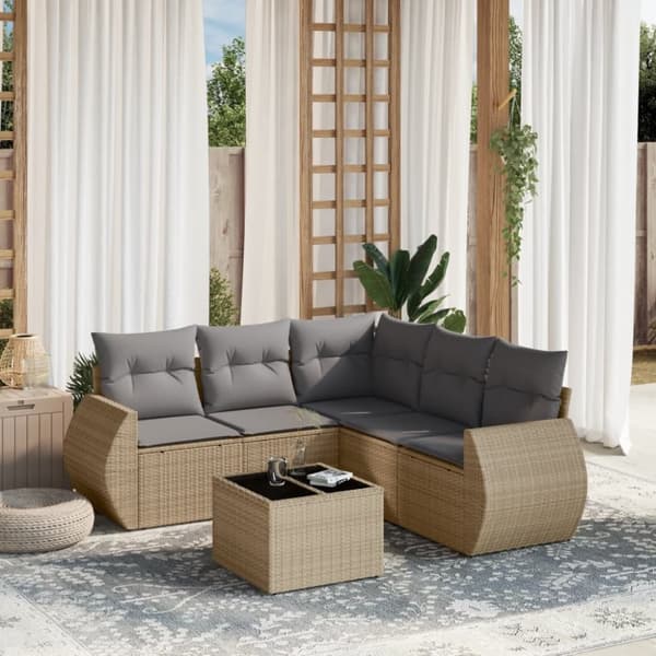 vidaXL sofasæt til haven 6 dele med hynder polyrattan beige