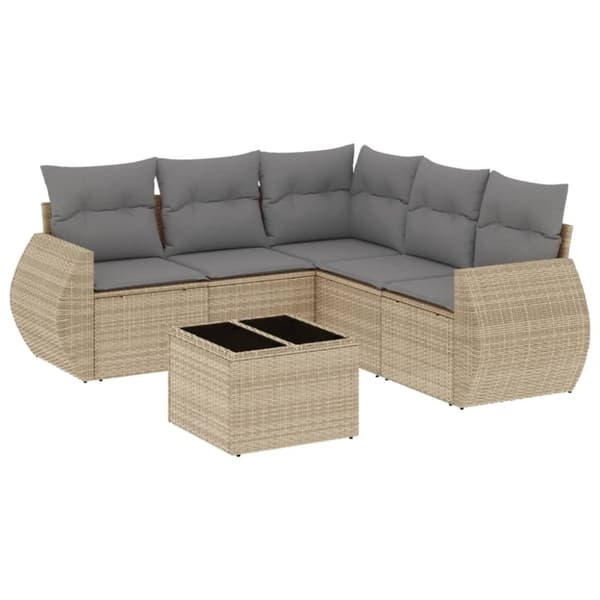 vidaXL sofasæt til haven 6 dele med hynder polyrattan beige