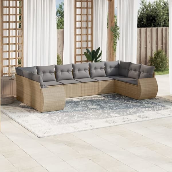 vidaXL sofasæt til haven 10 dele med hynder polyrattan beige