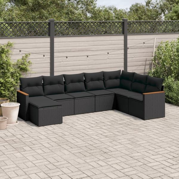 vidaXL sofasæt til haven 8 dele med hynder polyrattan sort
