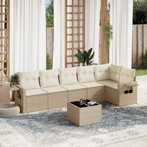 vidaXL sofasæt til haven 7 dele med hynder polyrattan beige