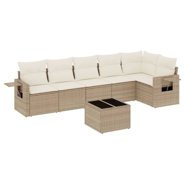 vidaXL sofasæt til haven 7 dele med hynder polyrattan beige