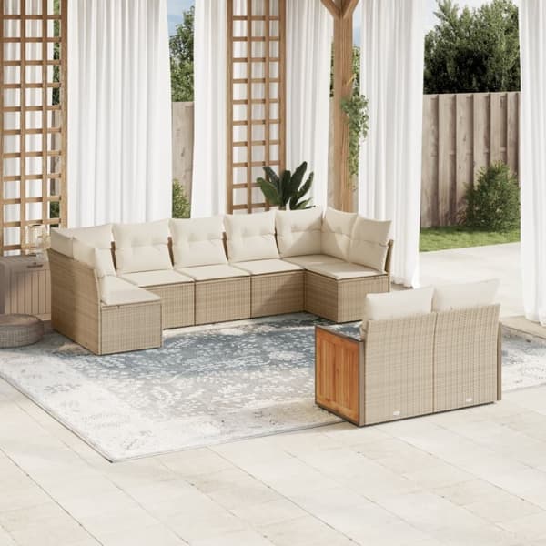 vidaXL sofasæt til haven 9 dele med hynder polyrattan beige