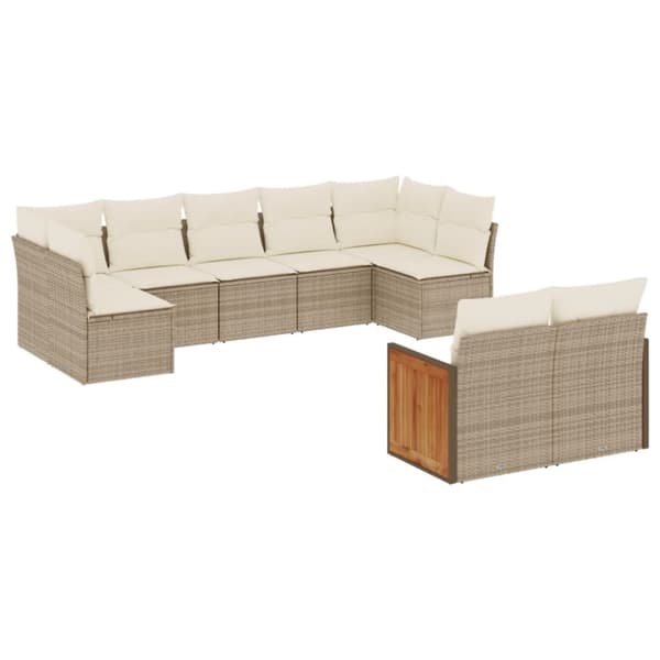 vidaXL sofasæt til haven 9 dele med hynder polyrattan beige