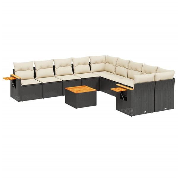 vidaXL sofasæt til haven 11 dele med hynder polyrattan sort