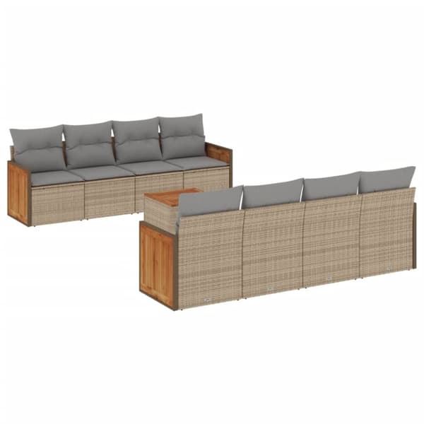vidaXL sofasæt til haven 9 dele med hynder polyrattan beige