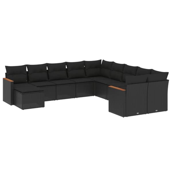 vidaXL sofasæt til haven 11 dele med hynder polyrattan sort
