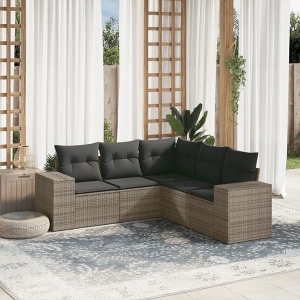 vidaXL sofasæt 5 dele med hynder polyrattan grå