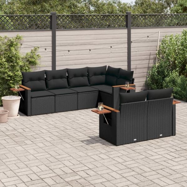 vidaXL sofasæt til haven 7 dele med hynder polyrattan sort