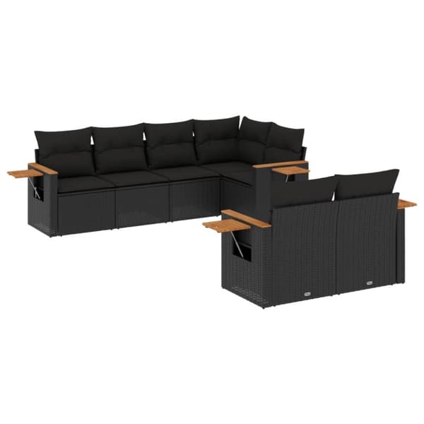 vidaXL sofasæt til haven 7 dele med hynder polyrattan sort
