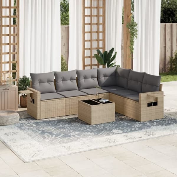 vidaXL sofasæt til haven 7 dele med hynder polyrattan beige