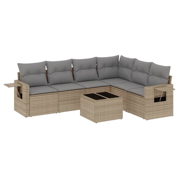 vidaXL sofasæt til haven 7 dele med hynder polyrattan beige